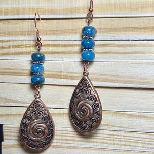 3/$25 Apatite Bead Copper Teardrop Earrings